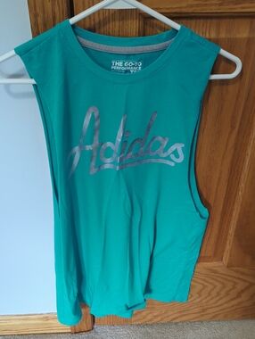 adidas Teal Muscle Tank with Silver Script Logo